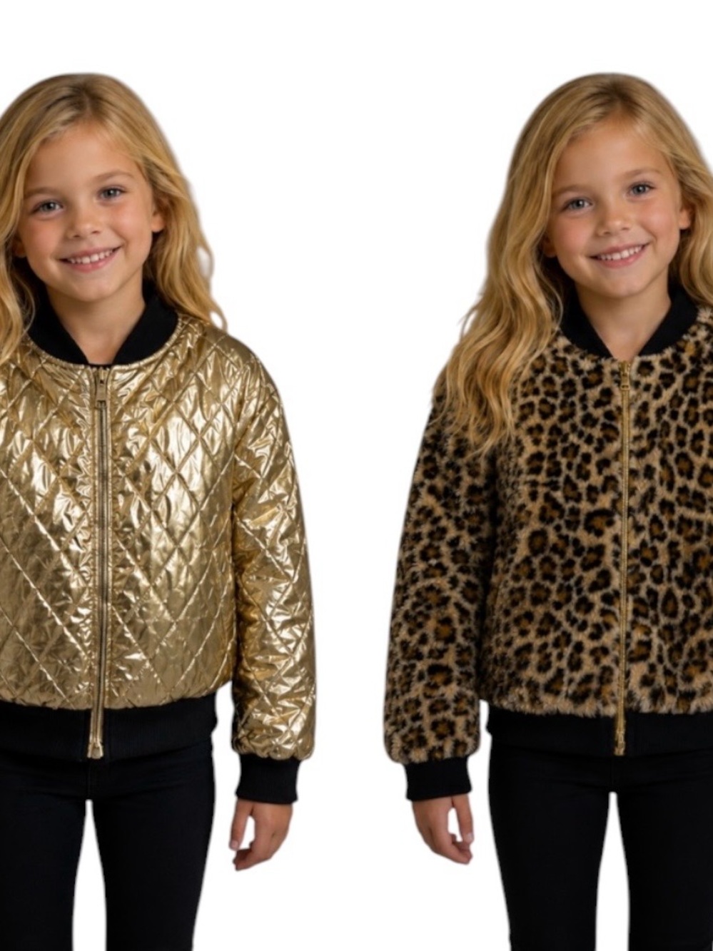 Epic Threads Reversible Gold Metallic & Leopard Print Puffer Jacket XL 14/16